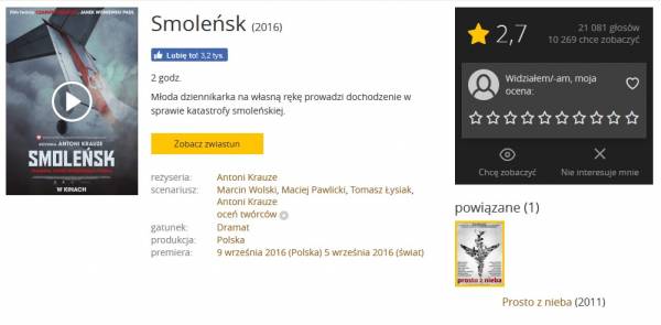 „Smoleńsk” wśród stu najgorszych filmów w serwisie IMDb